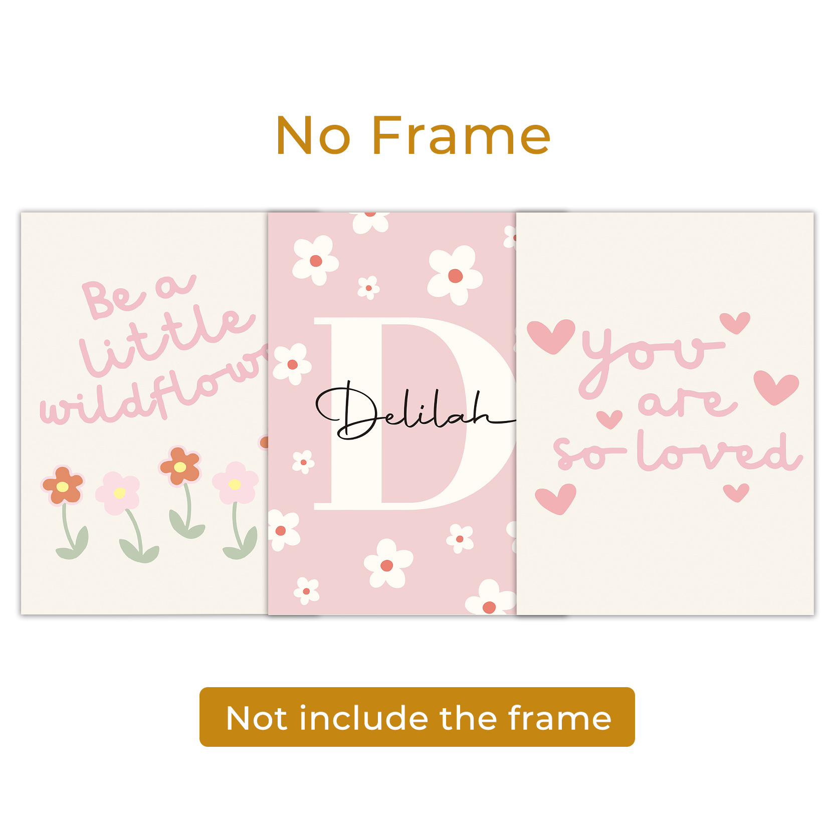 TEMU 2d Flat, 2d Flat, Set Of 3 Personalized Canvas Featuring Initials, Part Of A Cartoon Pink Flower Series, With The 'you Are ', Posters For Home