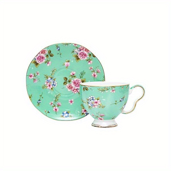 1pc vintage floral teacup and saucer set - elegant bone china tea cups with   & handle, 8-ounce capacity, pastel blue &   - dishwasher safe, ideal gift for women, mom, birthday, christmas, mother s day -   party set for home or special occasions (gift box included) - delicate vintage   with  , hand wash recommended,   coffee or tea, cups for tea, tea sets Product details 5