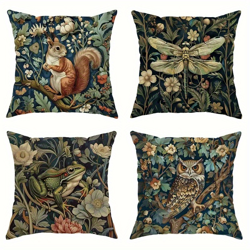 TEMU 4pcs, Double-sided Print, 2d Flat Print, Animal And Floral Pillow Cover Set, Soft Short Plush, Multiple Sizes, Suitable For Rooms And Spaces, 2d
