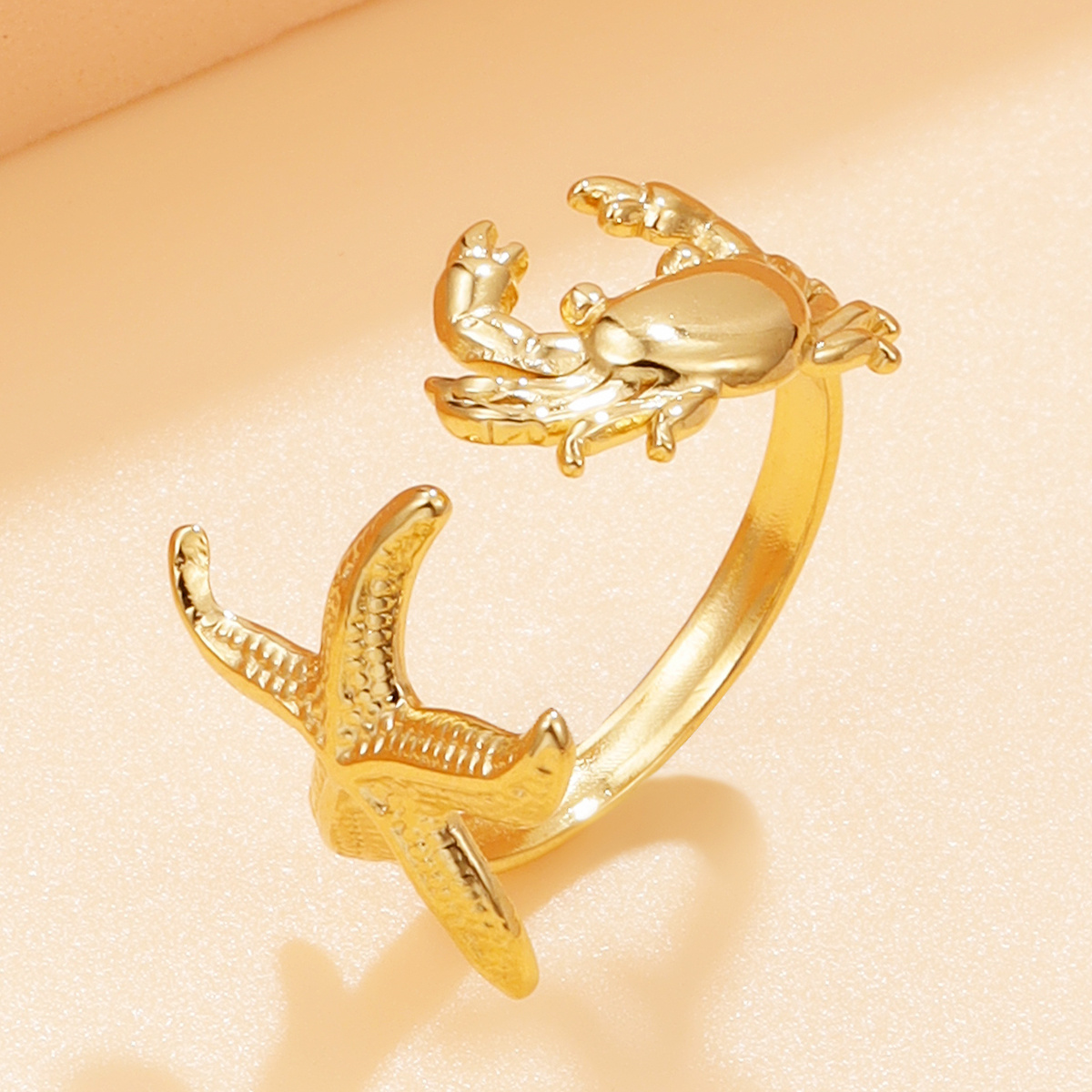 Ocean-themed Open Ring with Starfish and Crab, Daily Accessory