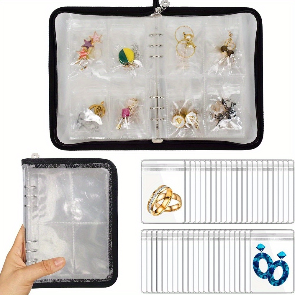 TEMU 91pcs Jewelry Transparent Storage Book Set Cards Ornaments Storage Books With Clear Zippered Pouch For Home Organizing Collecting Displaying