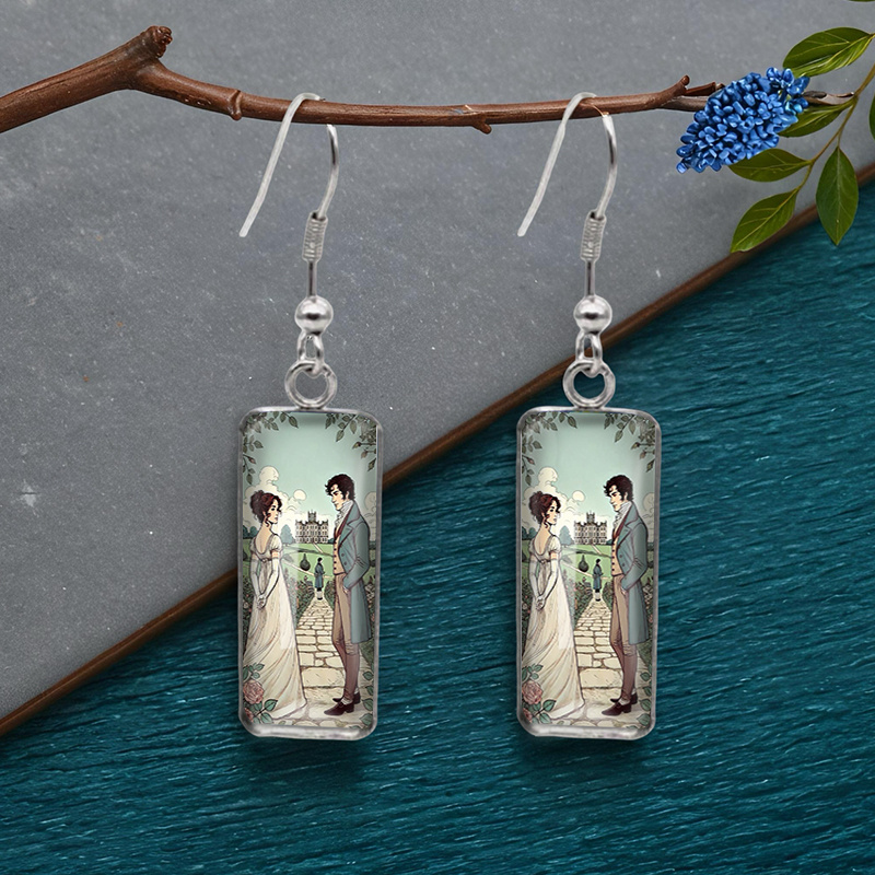 TEMU 1 Pair Books Rectangular Earring Fashion Dangle Earrings Handmade Glass Dome Jewelry, Without Battery