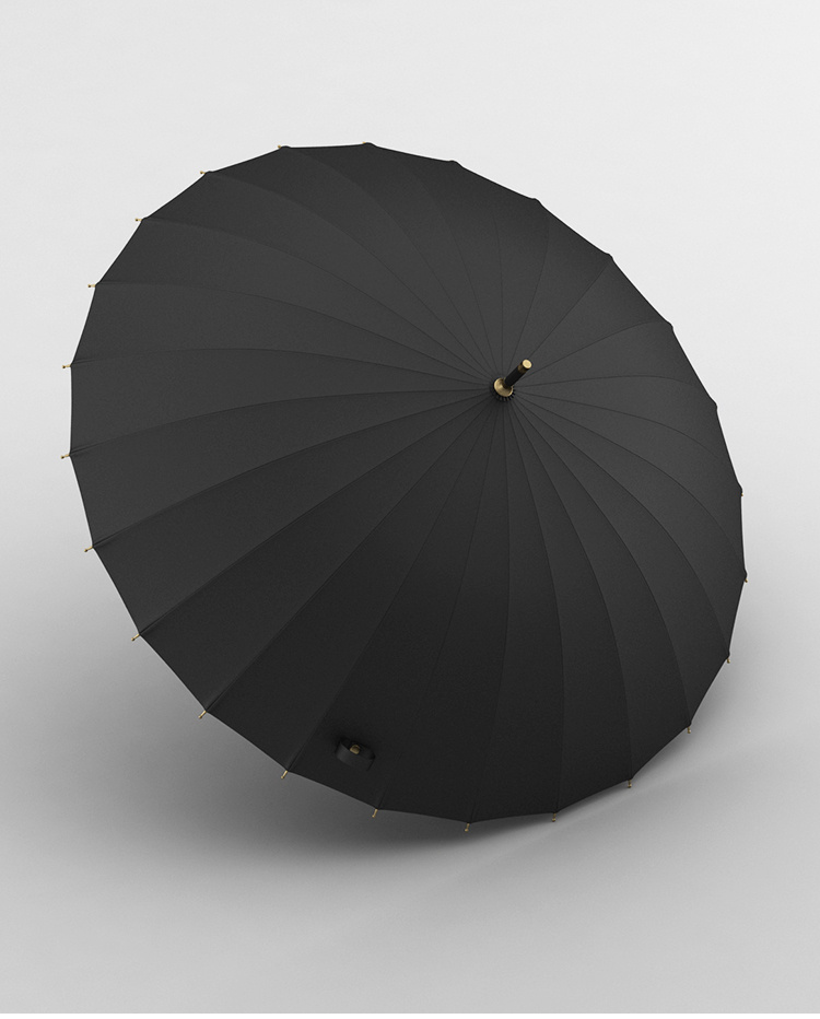  24 bone automatic long handle umbrella durable steel wood windproof rainproof black with brown accents stylish for home office office umbrella minimalist umbrella wooden handle umbrella details 8