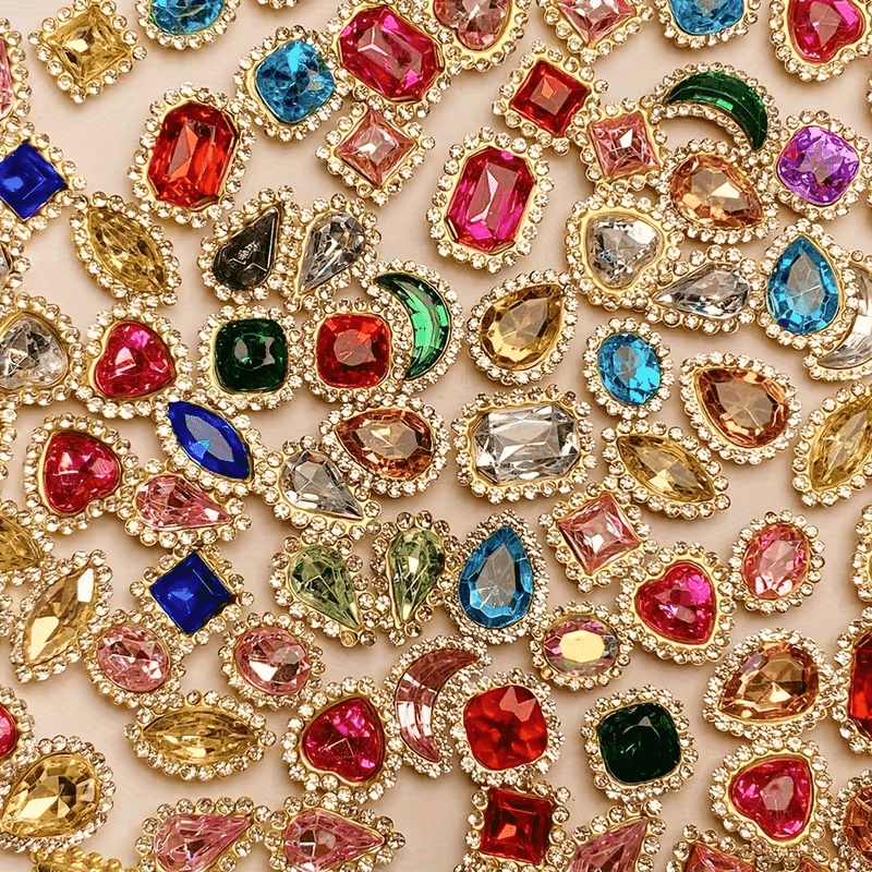 TEMU 43pcs Colorful Acrylic, Various Sizes, Random Colors, Hand Sewn Drills, Claws, Rhinestones, Clothing, Shoes, Hats, Bags, Diy Materials,