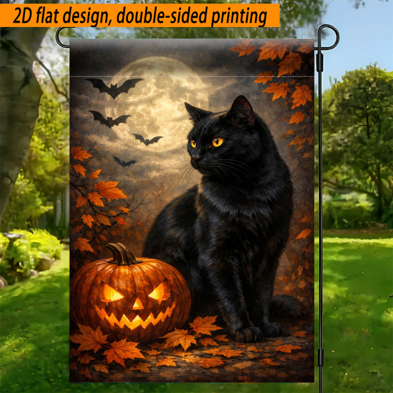 TEMU 2d Flat - 2d Flat - 2d Flat Design, Double-sided Printing, 2d Flat Printed Garden Flag 1pc, Halloween Cat And Flag, Durable Polyester Outdoor