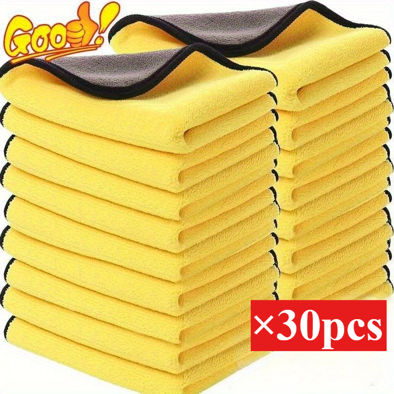 TEMU [car Cleaning Towels] 30pcs Heavy-duty Car Cleaning Towels - Super Absorbent, , Yellow Black Edges - Stackable Car Washing Towels, Suitable For
