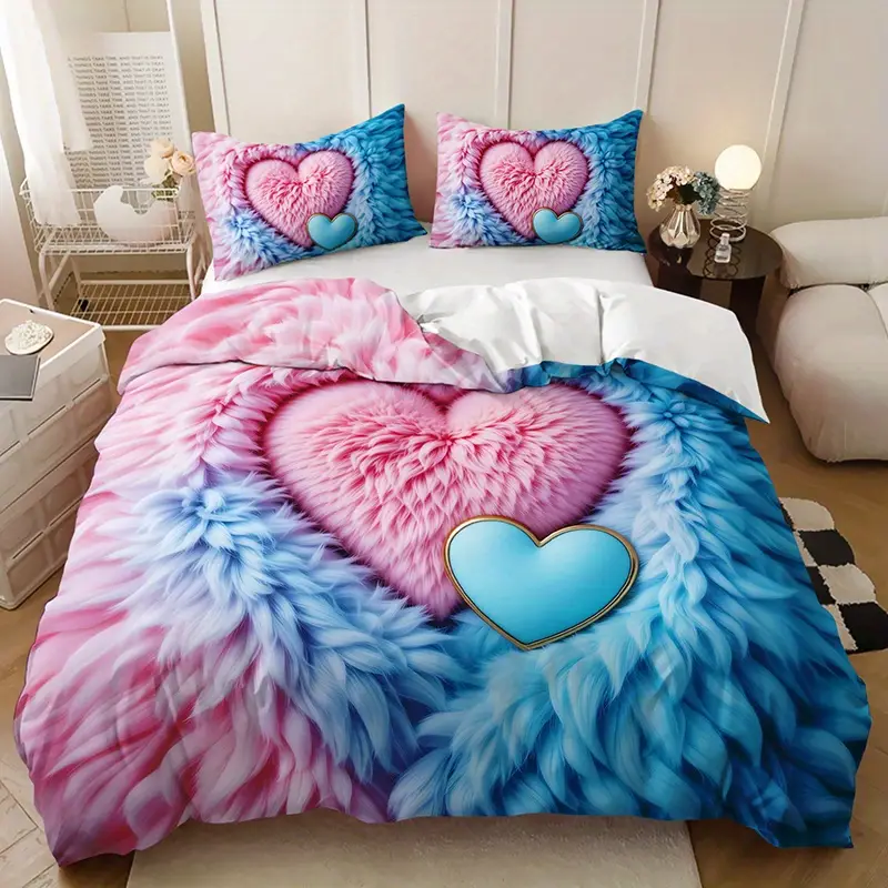 2 3pcs feather love heart duvet cover set 1 duvet cover 1 2 pillowcases without pillow inserts home high definition print romantic soft and comfortable couple style Product details 6