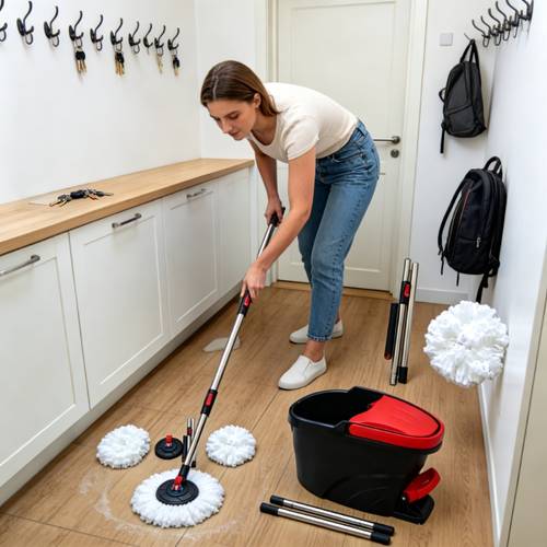 Luxury 360° Rotating Mop Bucket Set, 1 Telescopic + 2 Mop Heads, Wringing System, Essential for Home Cleaning, Suitable for Multiple Scenes Like Kitchen, Yard, and Car L058042402-11