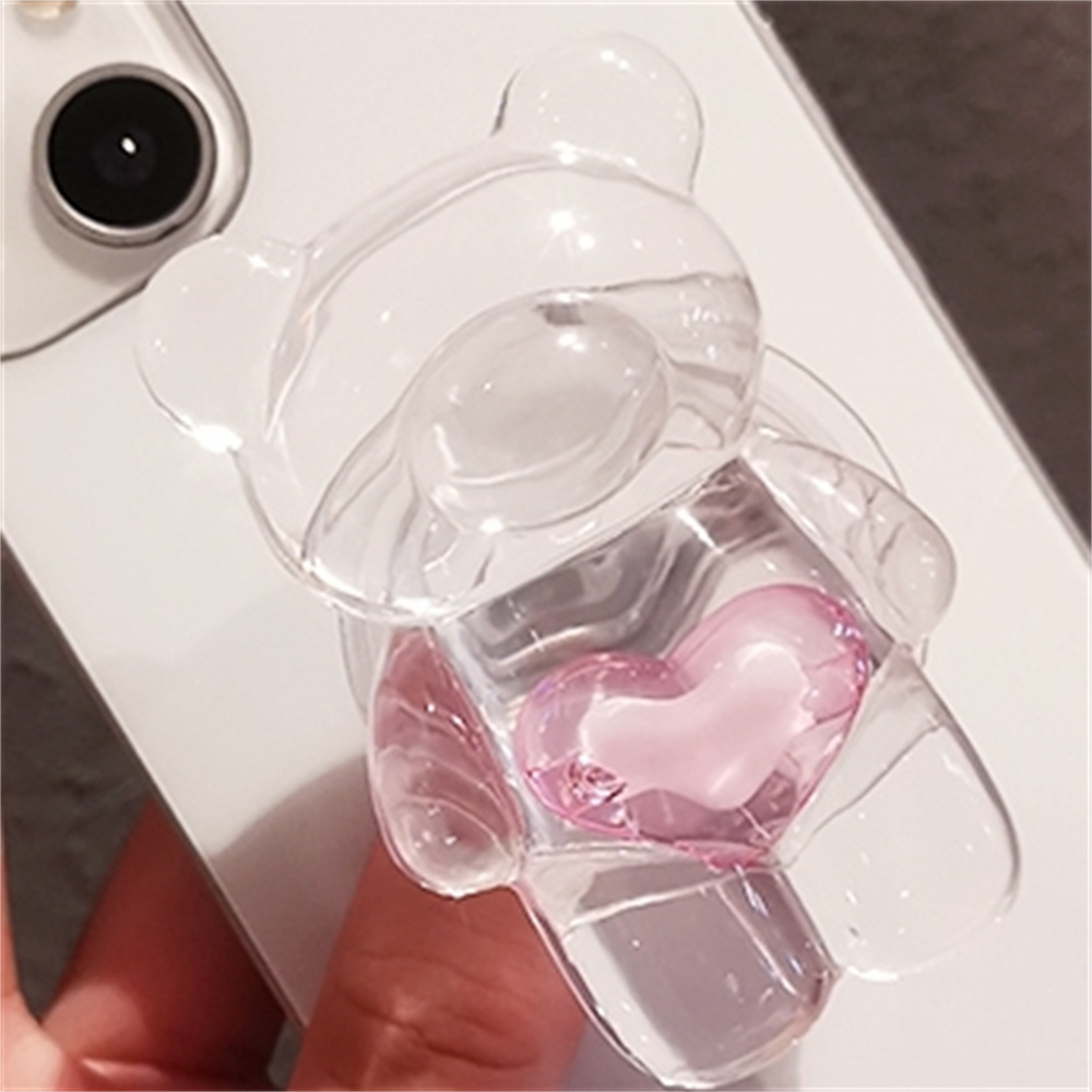 E-shop Koreanisch Süßes 3D Bär Klare Handyhalterung Grip Tok Support für iPhone 16 Pro Max Zubehör Faltbarer Finger Ring Ständer