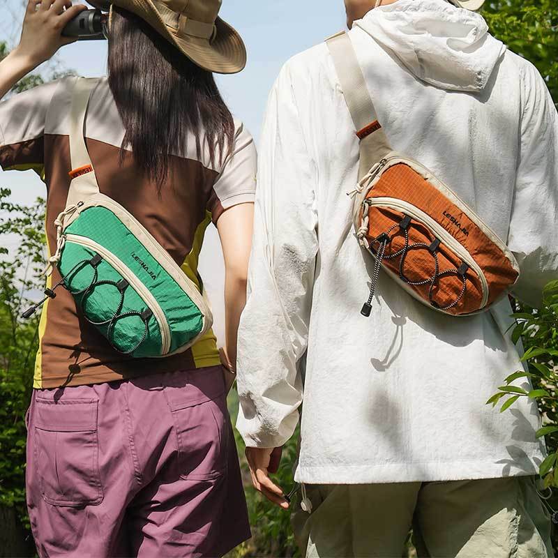 Outdoor Techwear Color-Block Mesh Waist Bag, Multi-Layer Storage