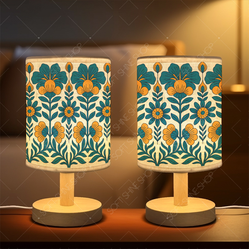 USB-Powered Print Table Lamp with Fabric Shade