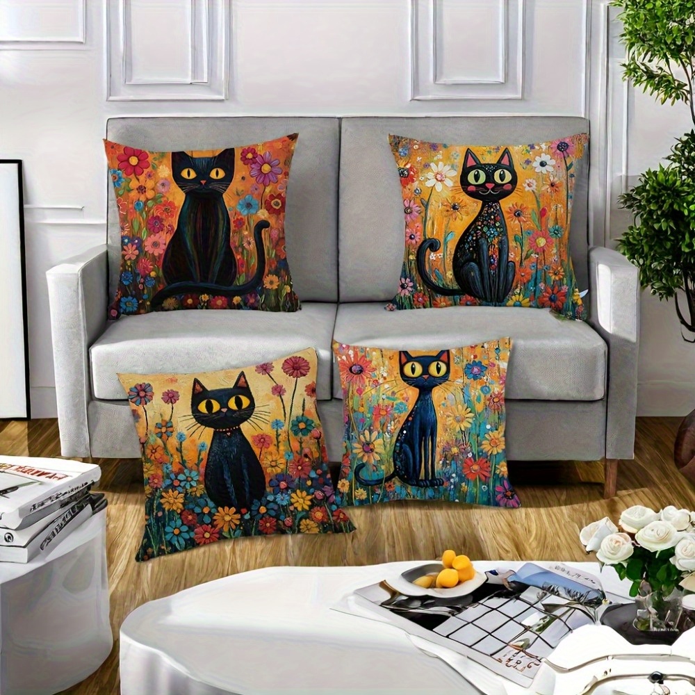 4pcs of   style pillowcase design printed pattern zipper pillowcase double sided polyester printed pattern zipper closed home decoration living room bedroom and sofa home decoration not included in the pillow Product details 1