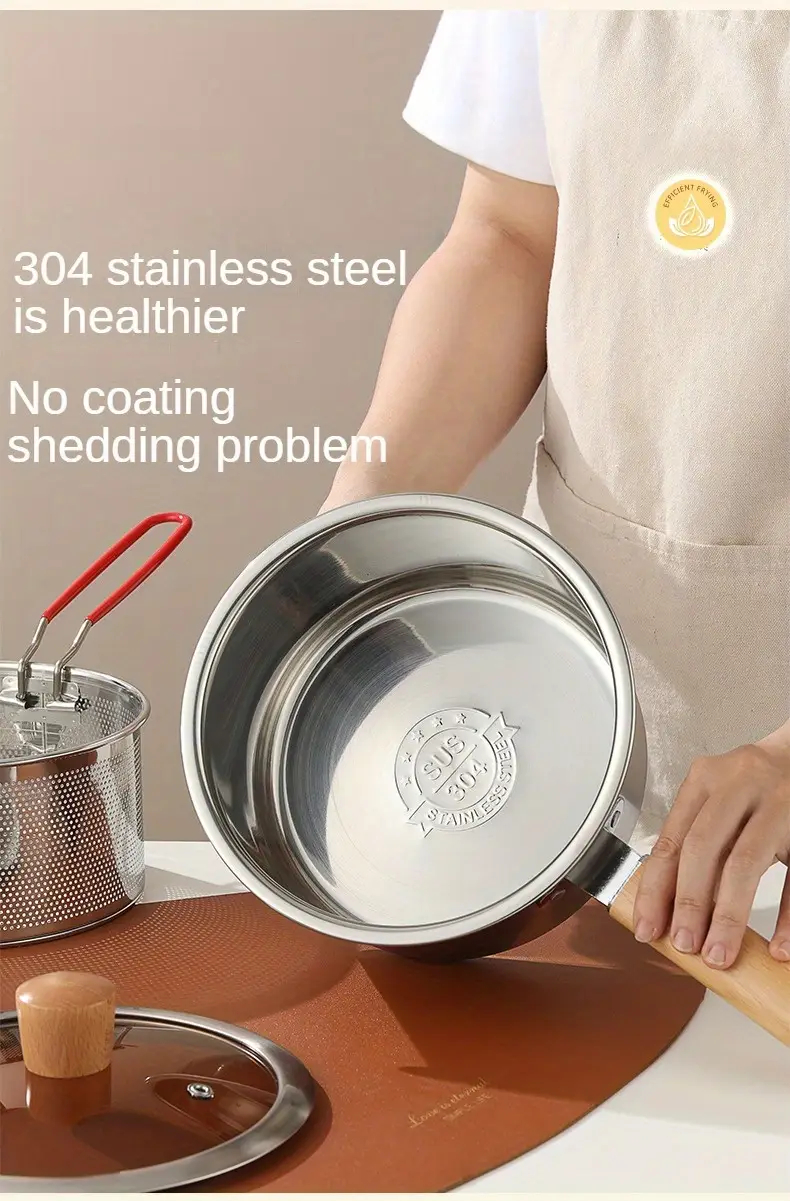  304 sus stainless steel deep fryer set with steamer basket gas induction cooktops kitchen use ideal mothers day gift handmade fryer basket Product details 1