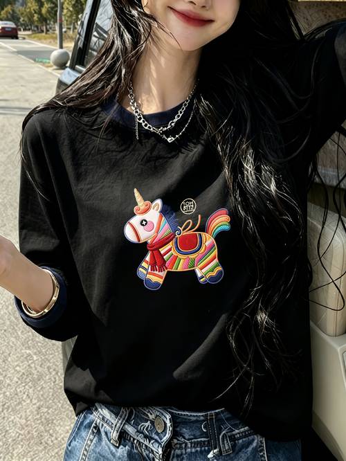 item picture casual cartoon unicorn print long sleeve top spring autumn women fashion shirt