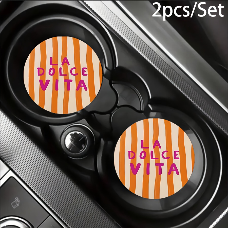 TEMU 2 piezas/juego de posavasos para portavasos de coche con eslogan "Sweet Life" retro - Antideslizante - A prueba de polvo - Adiciones para el