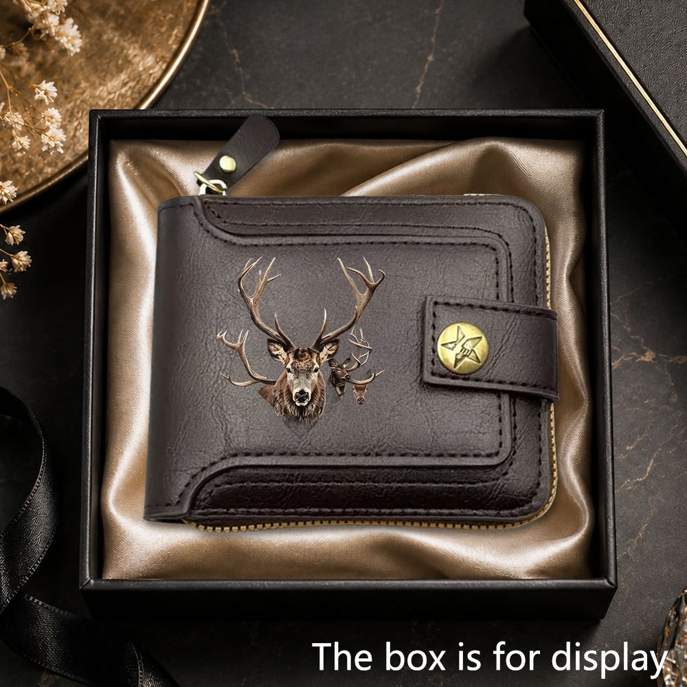 TEMU 1 pièce Nouveau Portefeuille d'Affaires pour Homme à Motif Tête de Cerf, Porte-Cartes de Crédit Grande Capacité à Fermeture Éclair, Organisateur