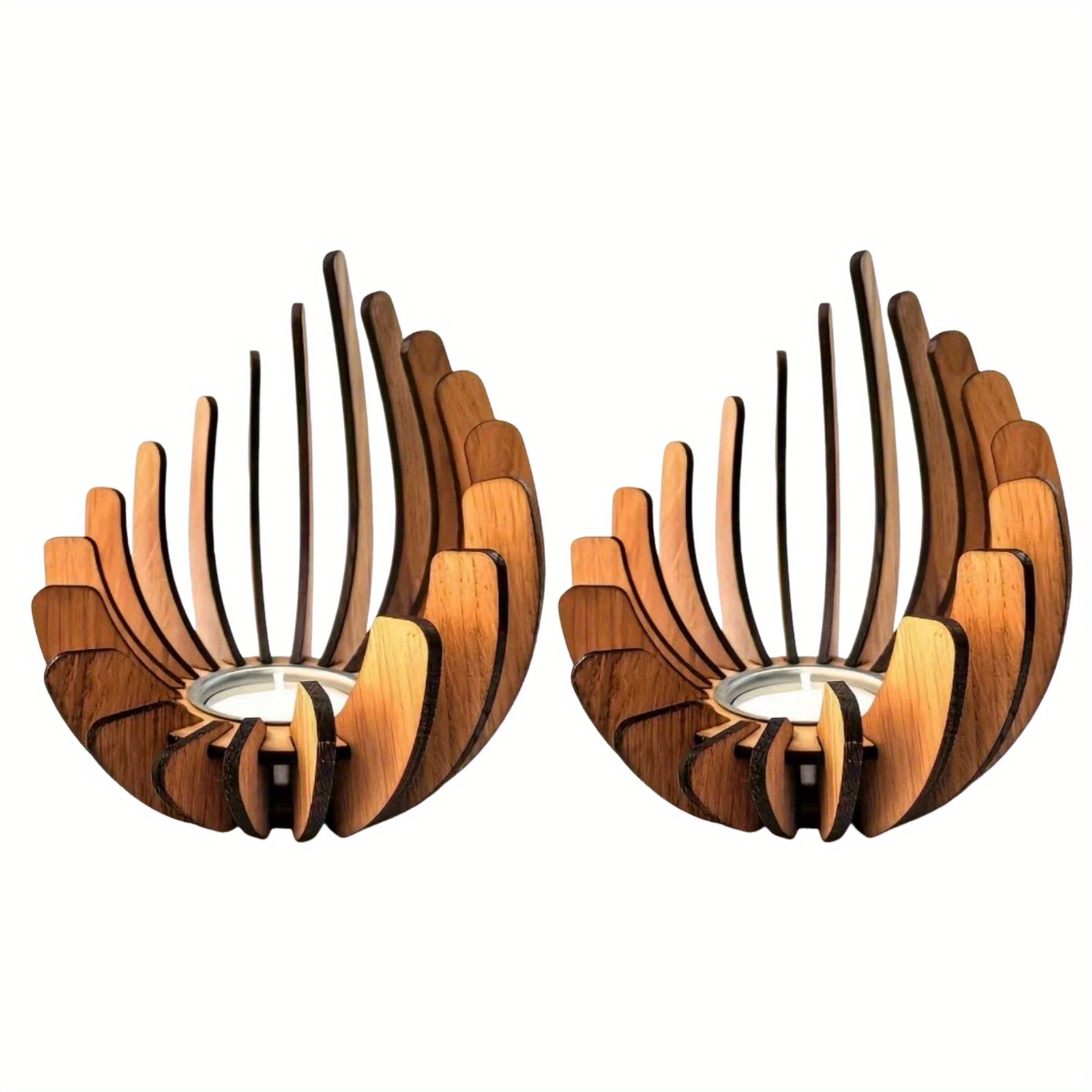 E-shop 2er-Set Tischdekoration Geschenk Blazing Assembly Holzkandelaber Personalisiert Kreativ Lotus Form Dekorative Teelichter Holz, Atmosphäre für