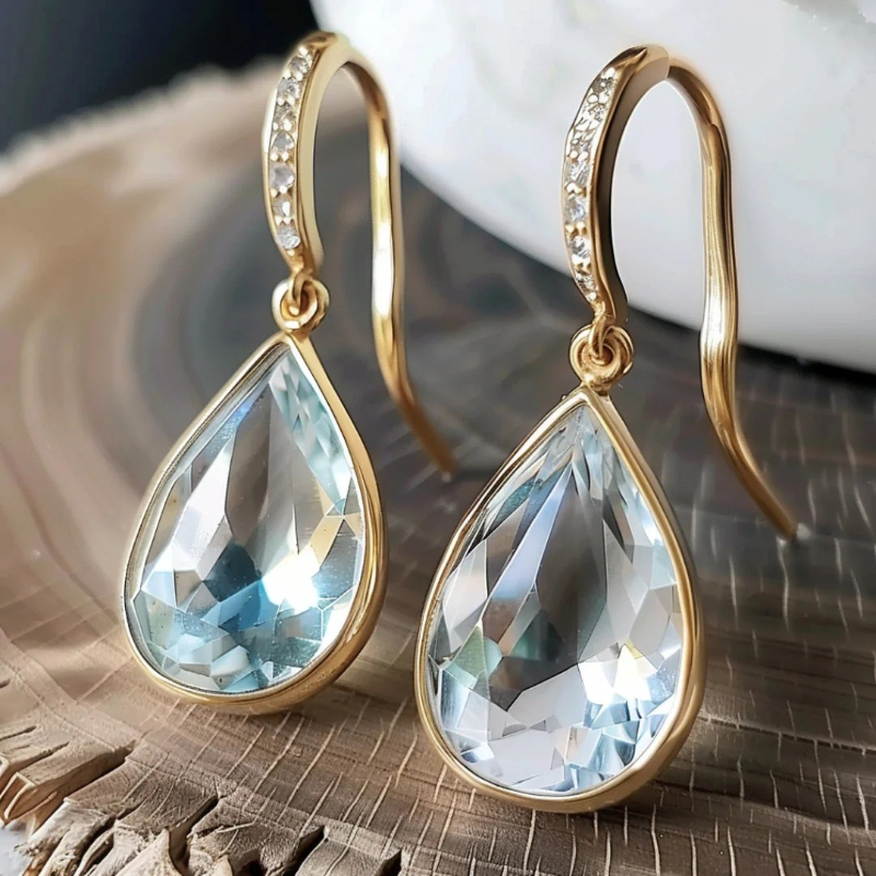 E-shop Ein atemberaubendes Paar Meerblau Wasser Tropfen Ohrringe, verziert mit Zirkonia, für Frauen, die Hochzeiten, Partys besuchen oder für den