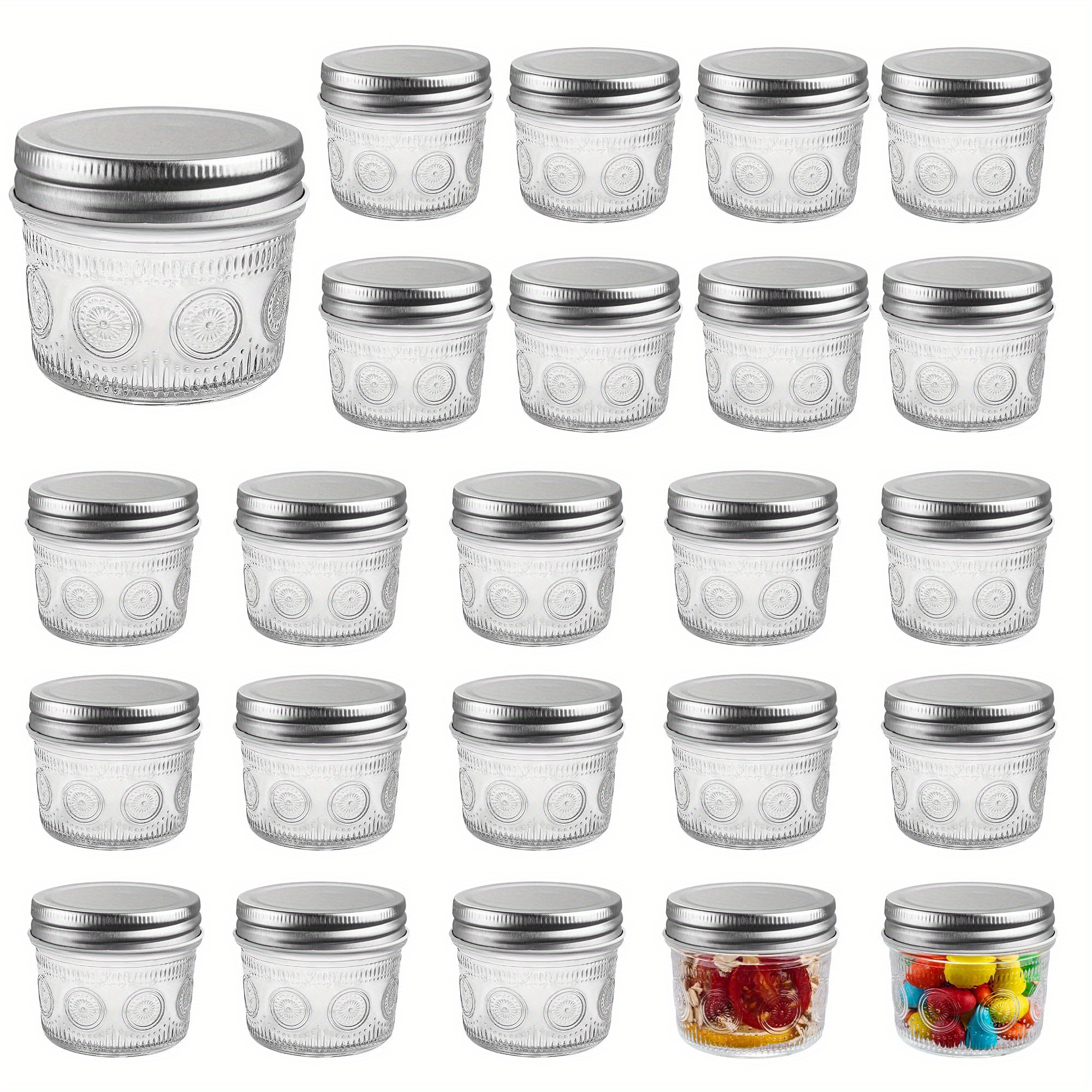 E-shop 4oz Glas-Einmachgläser mit regulären Deckeln - 24er-Pack Glas-Einmachgläser für Aufbewahrung, Overnight Oats, , Gelee, Honig, Bohnen, Gewürze,