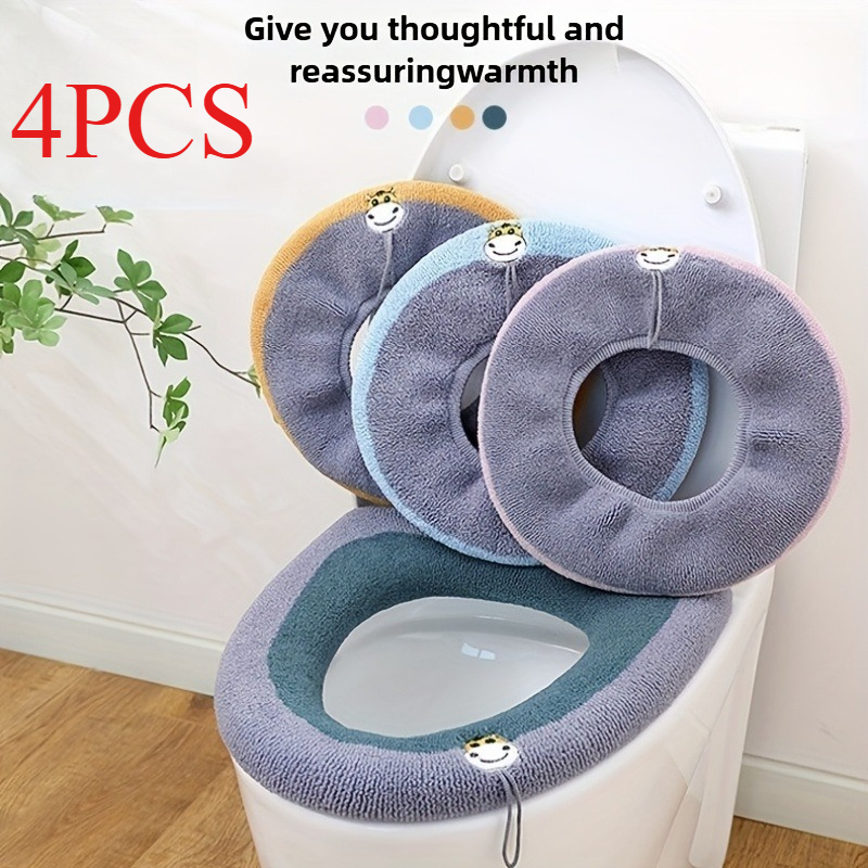 TEMU 4pcs Toilet Seat Cover Set – Soft, Thick, And Warm Cushions For . Portable, Movable, And Easy-to-, Homes, Dorms, Holiday Gifts, And Christmas