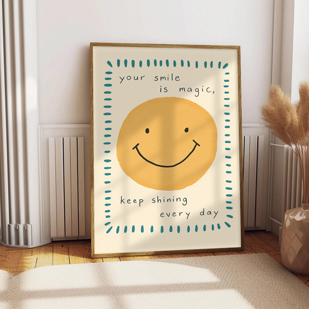 TEMU 2d Flat, 2d Flat, Frameless 2d Flat Painting, 2d Flat Painting, 1pc Unframed Canvas Art, Depicting A Sunny Sun With An Inspirational Quote. This
