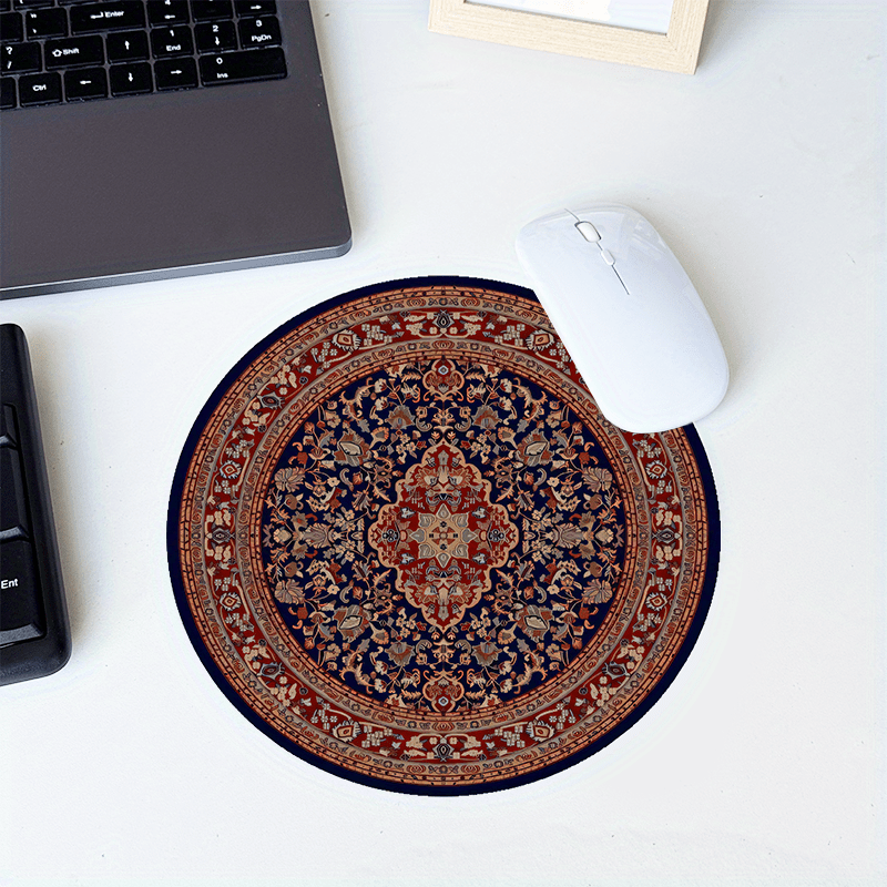 TEMU Tapis de souris rond élégant à motif floral persan, petit tapis de bureau oriental vintage avec base en caoutchouc antidérapante, convient pour
