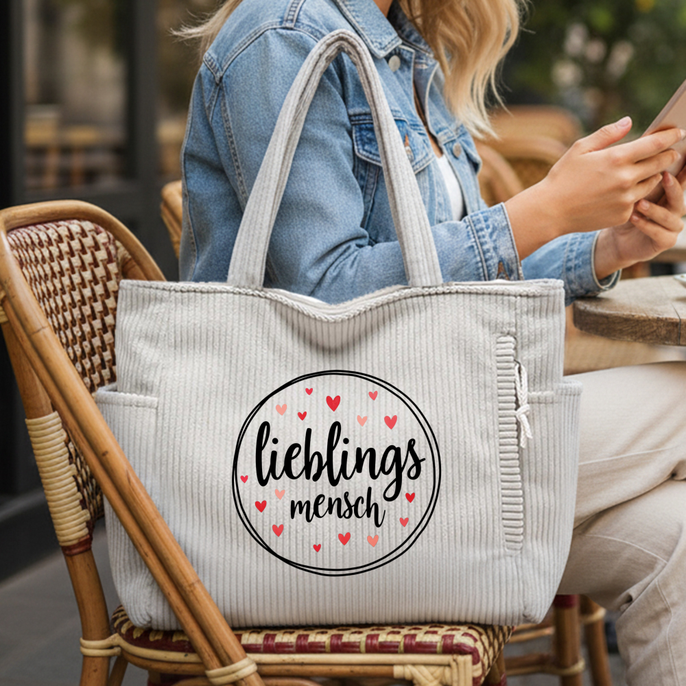 Image of Lieblingsmensch Corduroy Tote & Shoulder Bag - Large Capacity Corduroy Handbag With Corduroy, Corduroy Suitable For Travel, Work, Shopping - For Valentine's Day, Mother's Day, Everyday Use ()