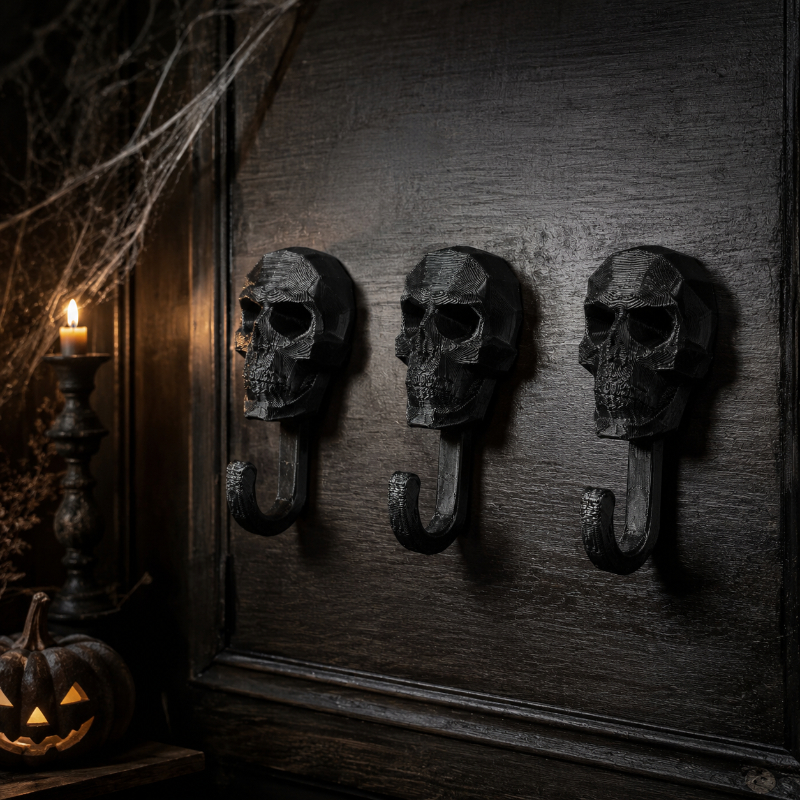 3pcs Wall-mounted Hook, Entrance Bathroom Towel Rack, Retro Style Coat Storage Hook, Bedroom Door Back Storage Hook, Halloween Atmosphere Decorative Pendant, Punk Style Practical Hook