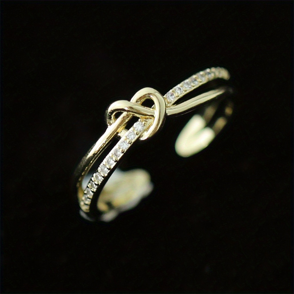 1pc Light Luxury  Copper Rose Golden Knotted Cross-woven Full Open Ring for Women, Suitable for Daily Wear, Parties, and Gatherings