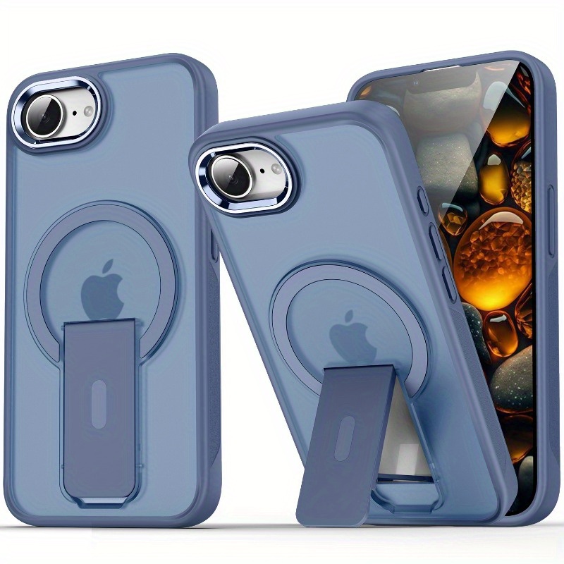 TEMU Phone Case - Matte Anti Fingerprint Hidden Bracket Anti Drop Magnetic Phone Case Suitable For Iphone 16e Metal Frame Lens Protection Back Cover