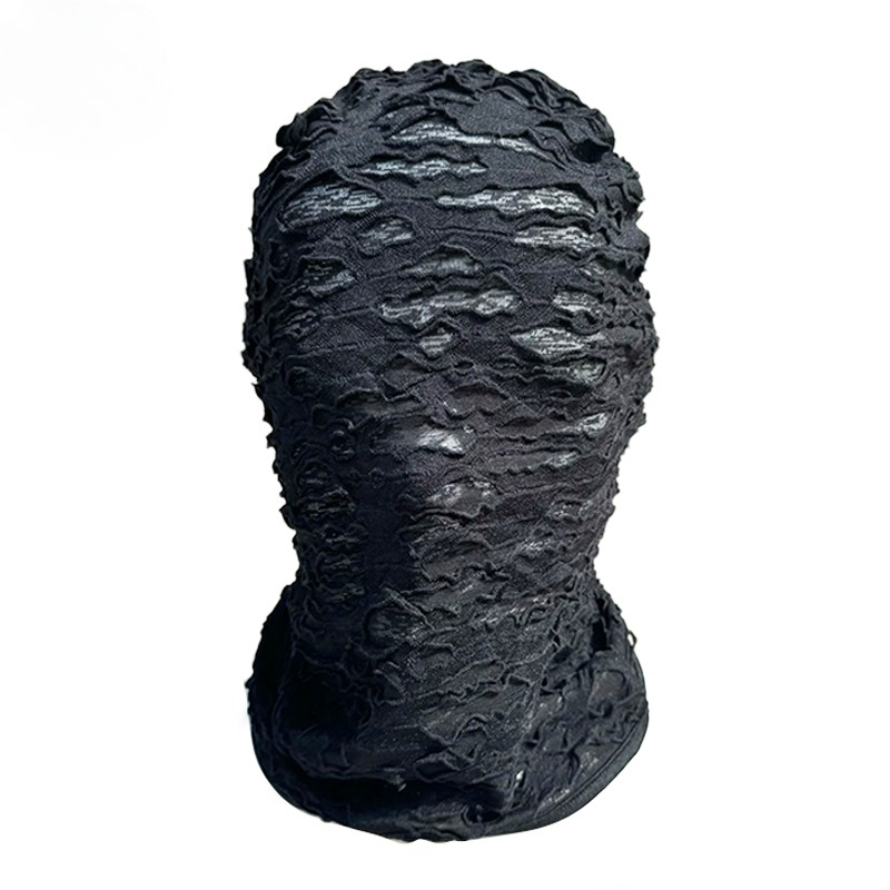 TEMU Distressed Ripped Soft Balaclava Gothic Style Breathable Moisture Wicking Face Mask Lightweight Quick Dry Motorcycle Hood For Hiking And Cycling