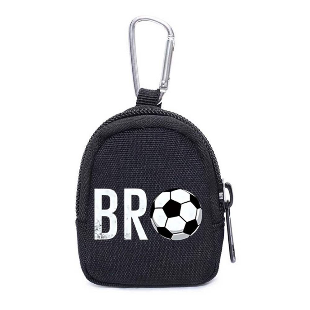 TEMU 1pc Sports - Themed Zipper Coin Pouch With Keychain - Black Oxford Fabric Wallet Organizer, Secure Zipper Closure, , Ideal For Sports & Travel