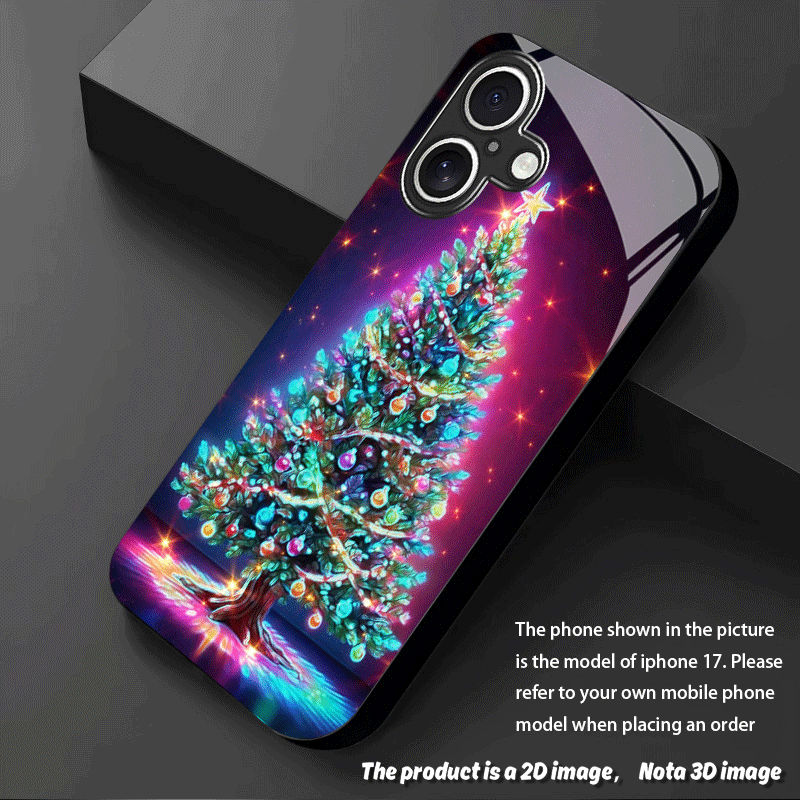 TEMU Phone Case: 2d Printed Gemstone Christmas Tree Tempered Glass Phone Case For Iphone 17 Pro Max, 17e, 16e, 16, 15, 14, 13, 12, 11 Pro Max, Plus,