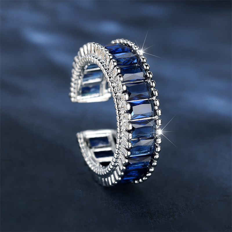 TEMU Light Luxury High-end Silvery With Blue Stone, Synthetic Cubic Synthetic Zirconia, , Exquisite And Versatile For Holiday Gifting