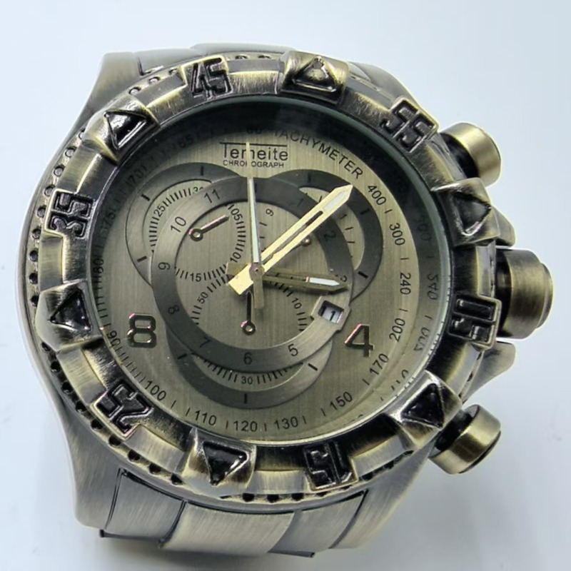 Image of Vintage Fashion Heavy Bronze Men's Watch, Premium Large Dial, Luminous Hands, Date Calendar Window, Durable Case Strap, Homecoming College , Christmas Halloween Watch Gift, Without Battery
