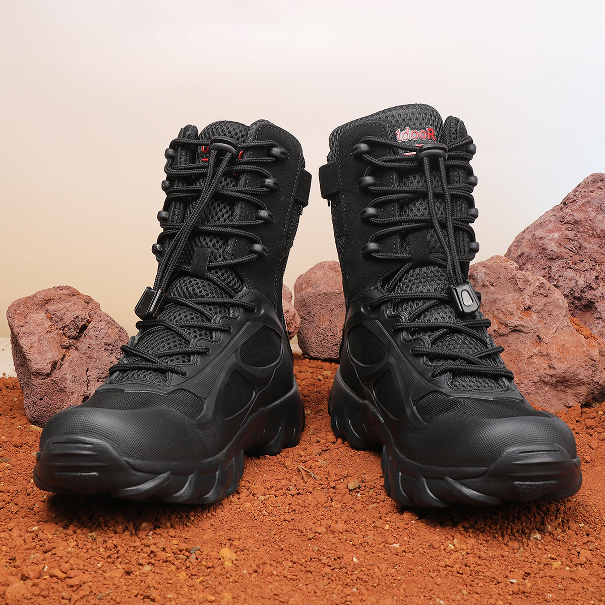 TEMU Men's Tactical Boots, Breathable Fabric Short Boots, Large Size, Sports, Comfortable, Suitable For Outdoor, Desert, Travel, Camping, Hiking,