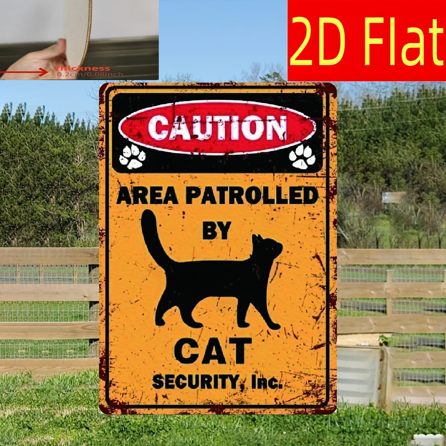 TEMU Décoration murale 2D plate, rétro "Avertissement : Cette zone est patrouillée par des chats", cadeau humoristique pour des animaux, chambre à