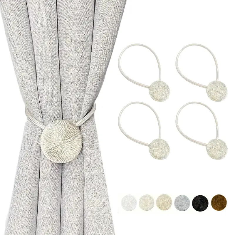 Four Premium Easy Round Magnetic Curtain Strings, Robust Magnetic Hooks, Handcrafted Decorative Magnetic Design, Long-Lasting Material, Bohemian Style Hanging Strings, Ideal for Bedroom, Living Room, And Office Curtain Storage Decoration
