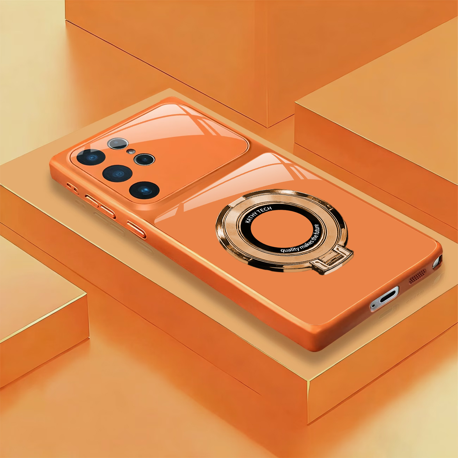 TEMU Coque de téléphone - Orange /Noir/Argenté en verre dépoli, le chargeur fil magnétique, livrée avec des ajouts magnétiques, compatible avec for