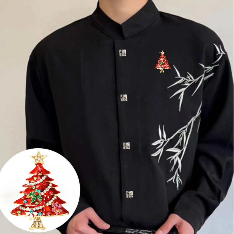 E-shop Vintage Rote Brosche Mode Strass Pin Anzug Mantel Weihnachts Ornamente Party Schmuck Geschenk