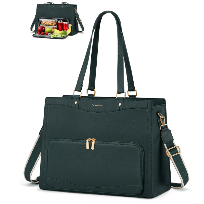 Image of Rainsmore Women's Briefcase With Cooler Compartment 15.6 Inch Laptop Bag Work Bag Women's Large Pu Leather Business Handbag With Lunch Compartment For Office College School