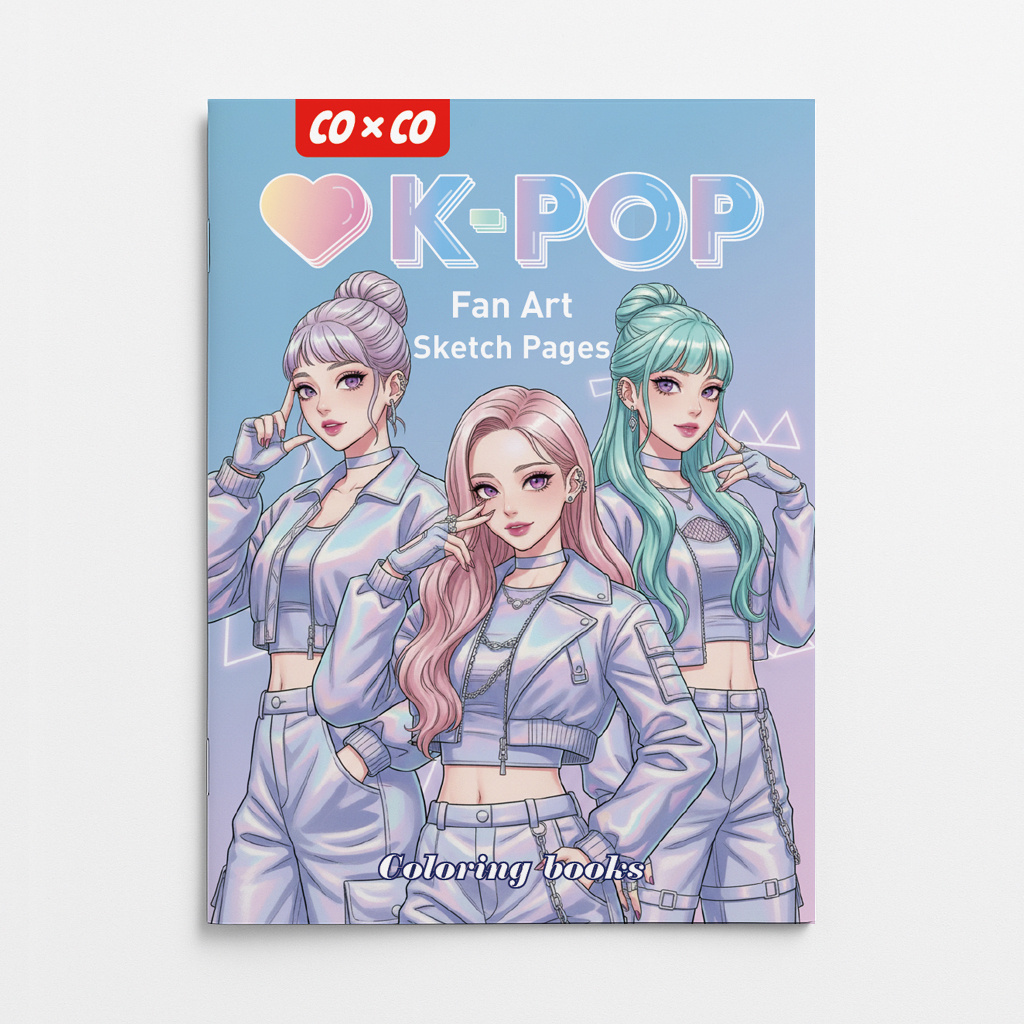 Image of Trendy Coloring Book: Street Style Line Art, Korean Group Cool Characters Coloring Book, Coloring Materials, 11.22 X 8.27 Inches, 20 Pages
