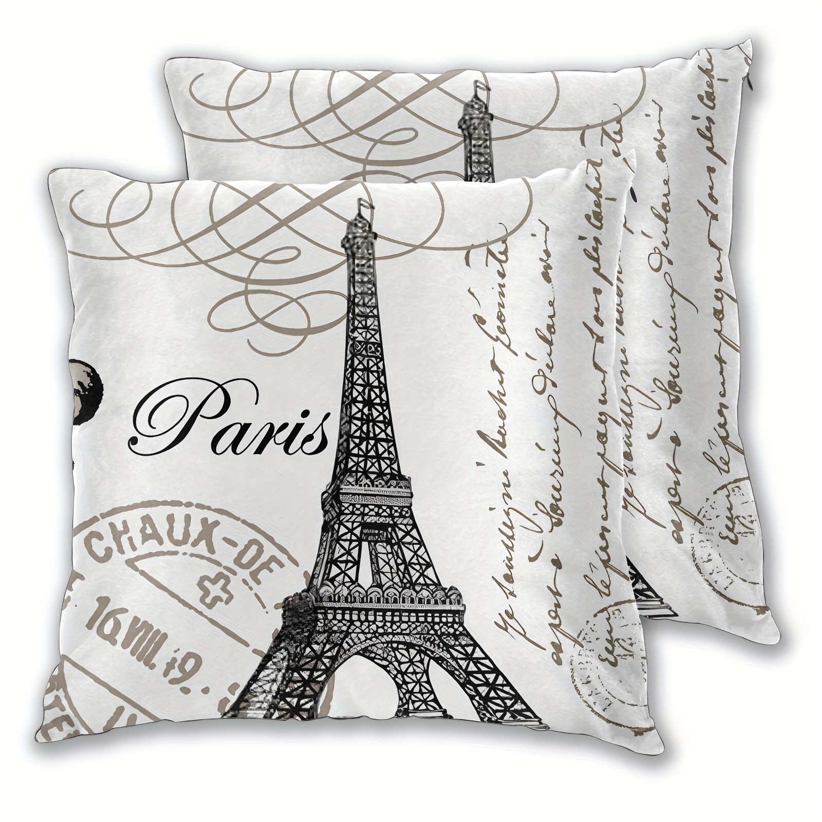 TEMU Lot de 2 taies d'oreiller, taies d'oreiller imprimées Eiffel vintage avec décoration simple face, taille 18x18 pouces, décoration d'intérieur