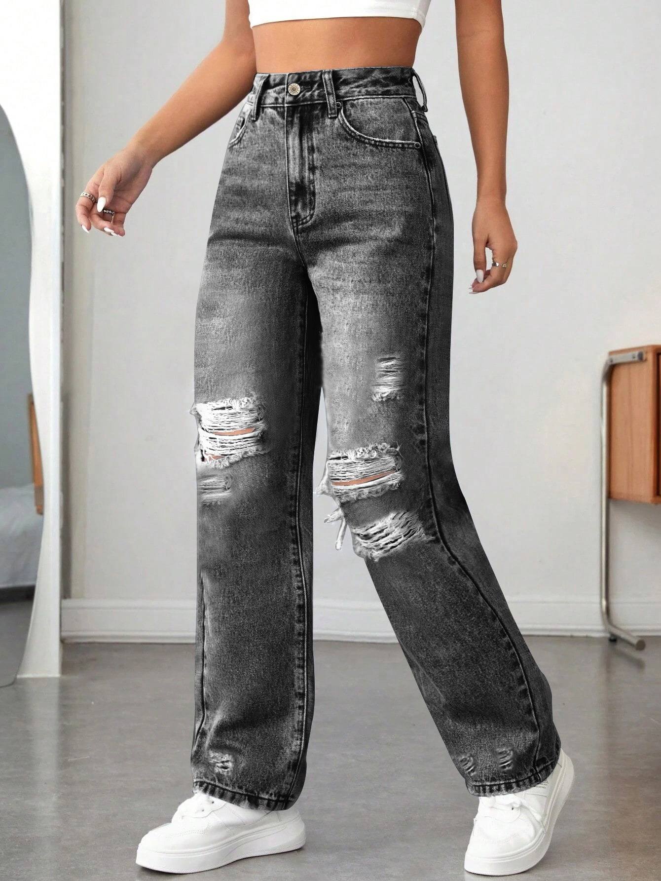 abcSupreme Distressed Loose Fit Jeans | Extreme Baggy Rigid All Over Ripped Jeans | boohooMAN