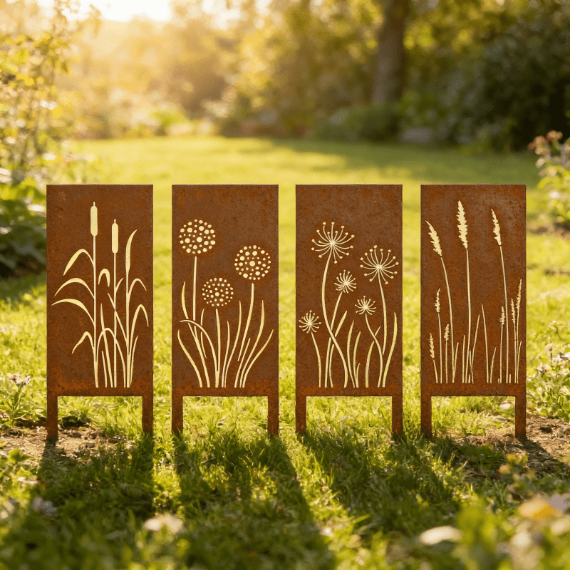 4pcs Rural Reed Dandelion Garden Decoration Screens, Courtyard Decoration, Spring Fence Decoration, Spring Garden Decoration, Outdoor Sculpture Decoration, Garden Privacy Screen