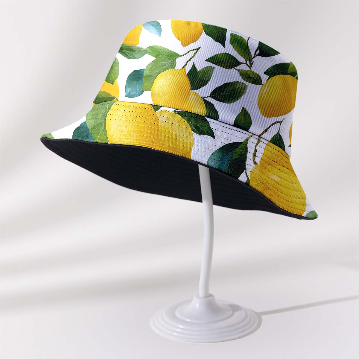 TEMU 1-pack Unisex Spring/summer Reversible Bucket Hat, Print Hiking Casual Holiday Gift, Lemon, Leaf, Green, Yellow, Outdoor Leisure Hat, Sports,
