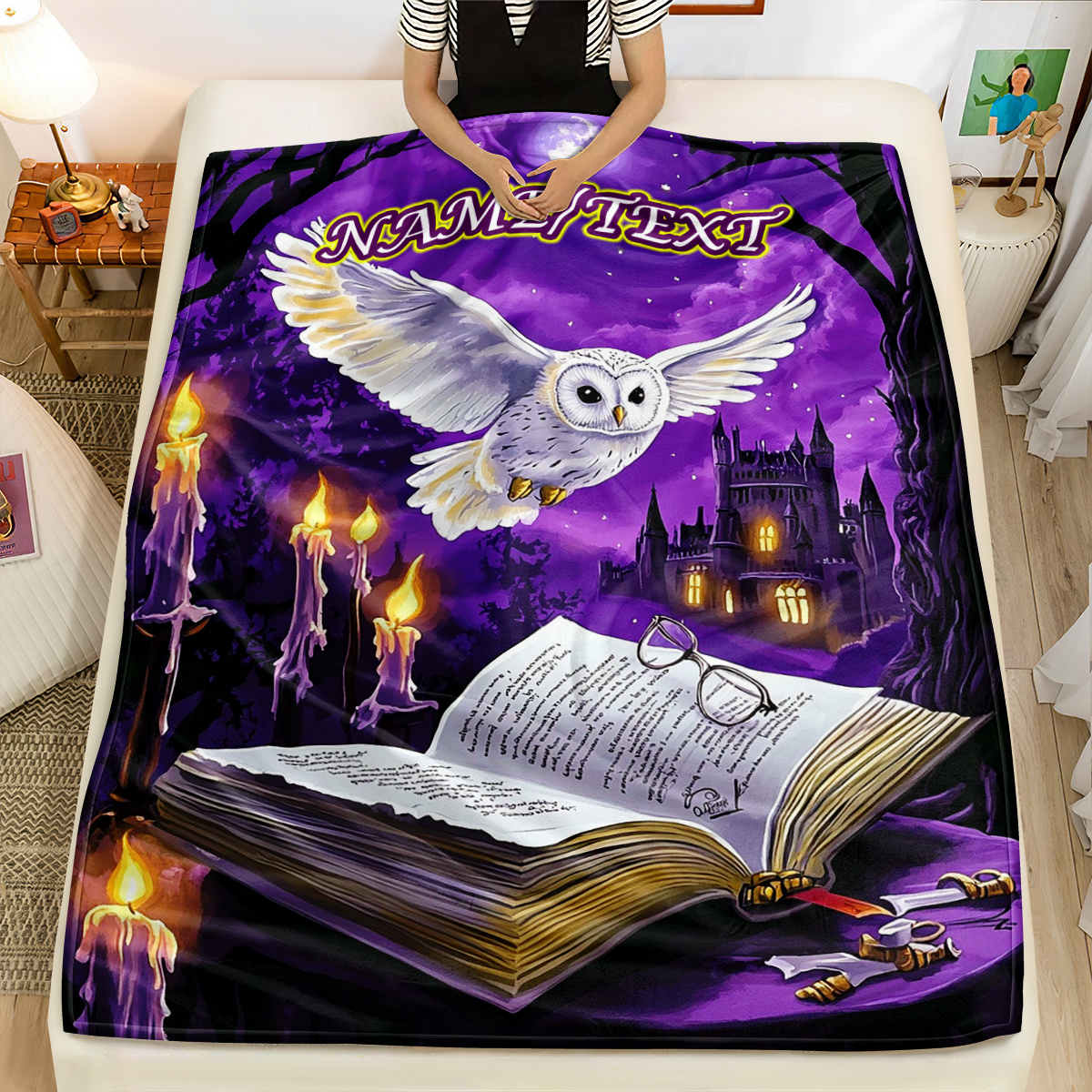 TEMU Customized 1pc Custom Name Owl, Academy Blanket-lightweight Flannel Throw For Sofa, Bed, Livingroom, Office, Couch And Bed - Digital Printing