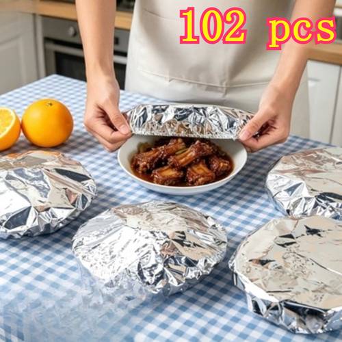 photo de l'article lot de 102 couvercles isolants réutilisables de taille en aluminium de qualité alimentaire - couvercles isolants de table, couvercles en aluminium, film isolant de cuisine, convient pour , assiettes, plats - garde les aliments au chaud, , à lépreuve des insectes et de la poussière