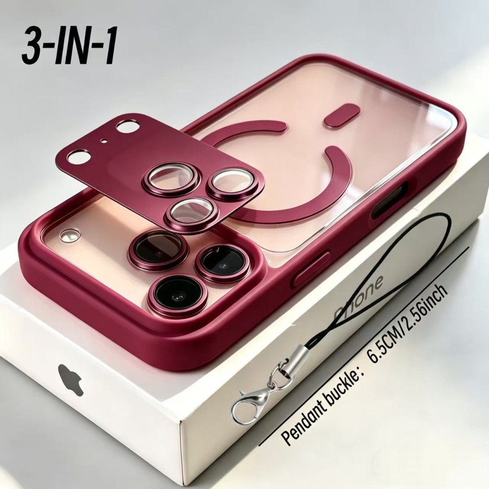 TEMU Phone Case: 3pcs Set (phone Case + Aluminum Alloy Lens Protector + Lanyard Clip) - Supports Wireless Charging, Transparent Phone Case, Suitable