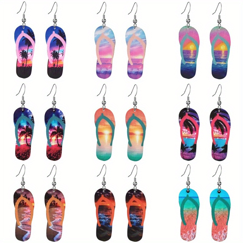 TEMU 2d Flat - [2d Flat] 2d Pairs Hawaiian Style Earrings, Women's Lightweight Tropical Coconut Tree Shaped Vacation Pendant Earrings, Fun Acrylic